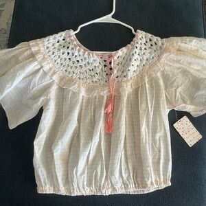 Free People Allora Crop top with crochet yoke